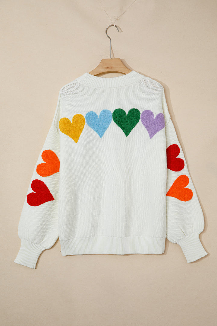 White Chenille Graphic Drop Shoulder Holiday Sweater