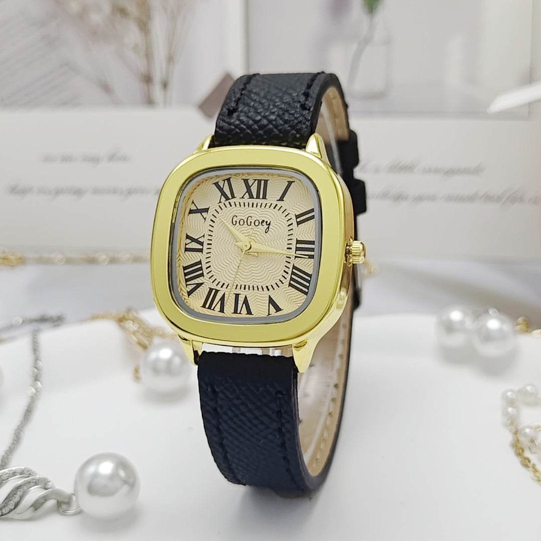 Retro Roman Dial Leather Strap Watch For Women