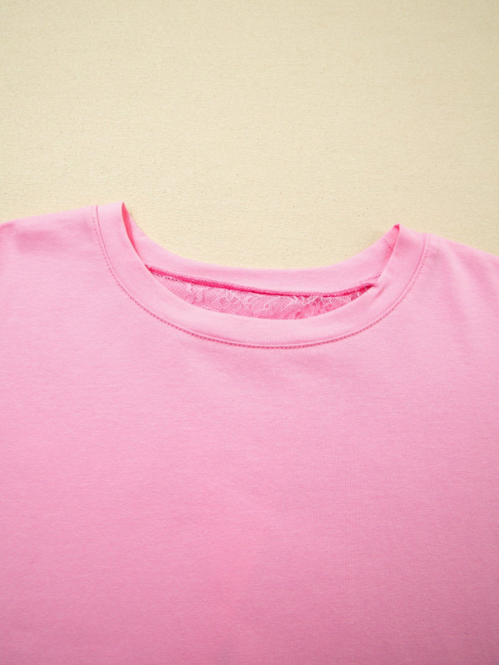 Floral Lace Patchwork Half Sleeve Oversize Tee