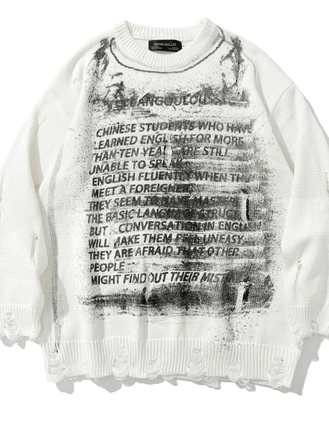 Men's Distressed Round Neck Sweater