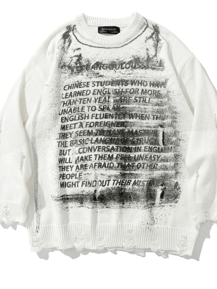Men's Distressed Round Neck Sweater