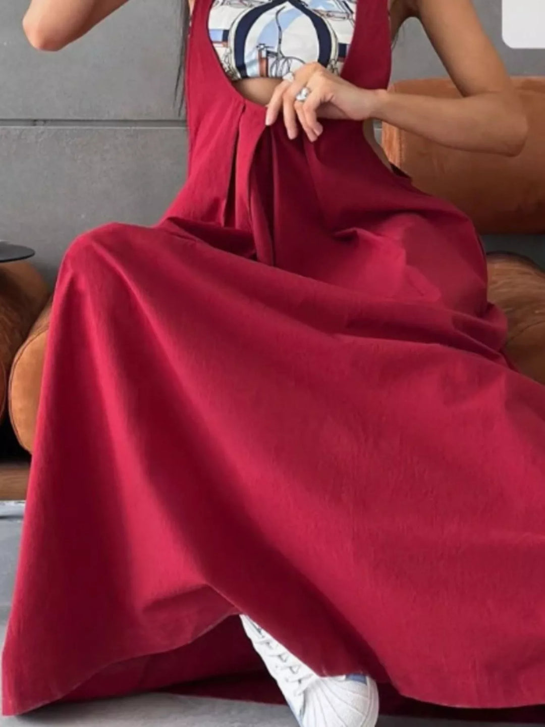 Pleated Overall Dress with Pockets