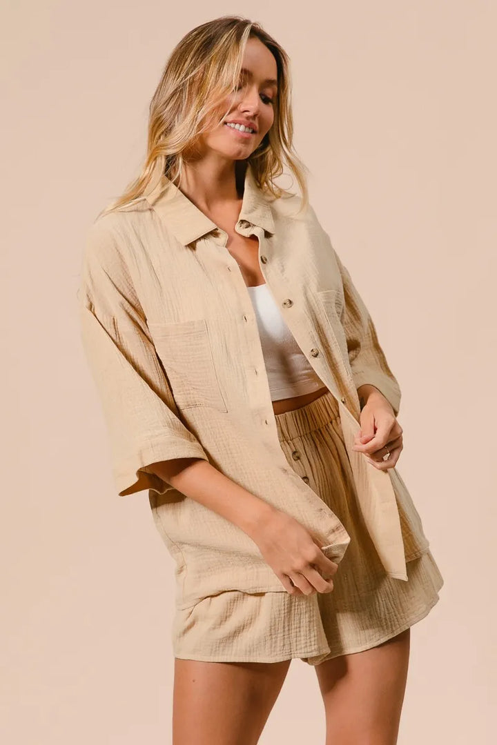 BiBi Crinkle Gauze Shirt and Short Set