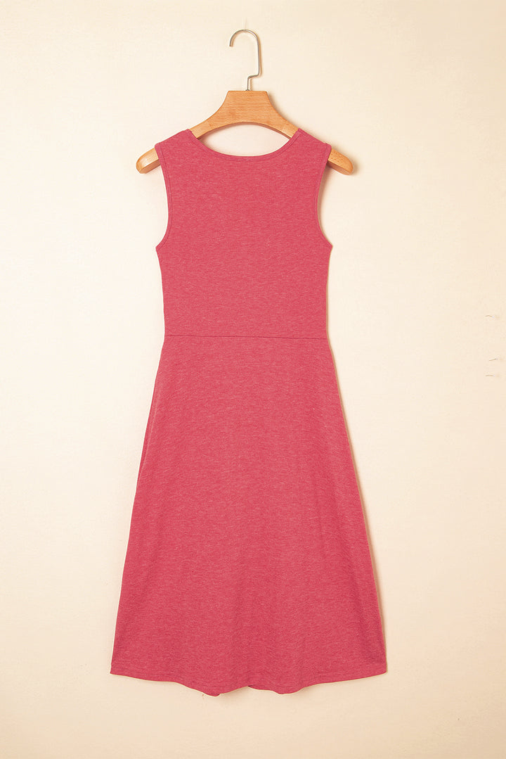 Mineral Red Twisted Bust V Neck Sleeveless Dress