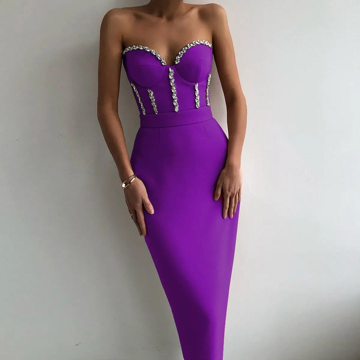 Elegant Beading Party Midi Dress