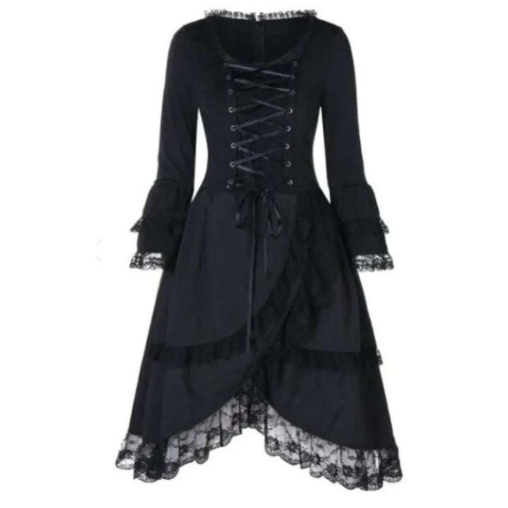 Elegant Gothic Lolita Dress - Big Bow Collar, Lace-Up Pleated Design