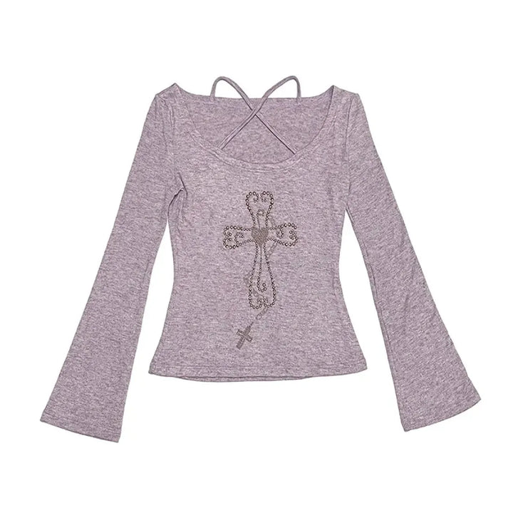 Embellished Cross Long Sleeve Tee – Spiritual Chic Top