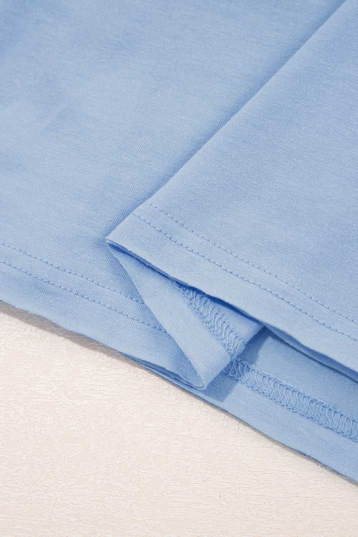 Robe babydoll bleu ciel unie à poches et bords bruts