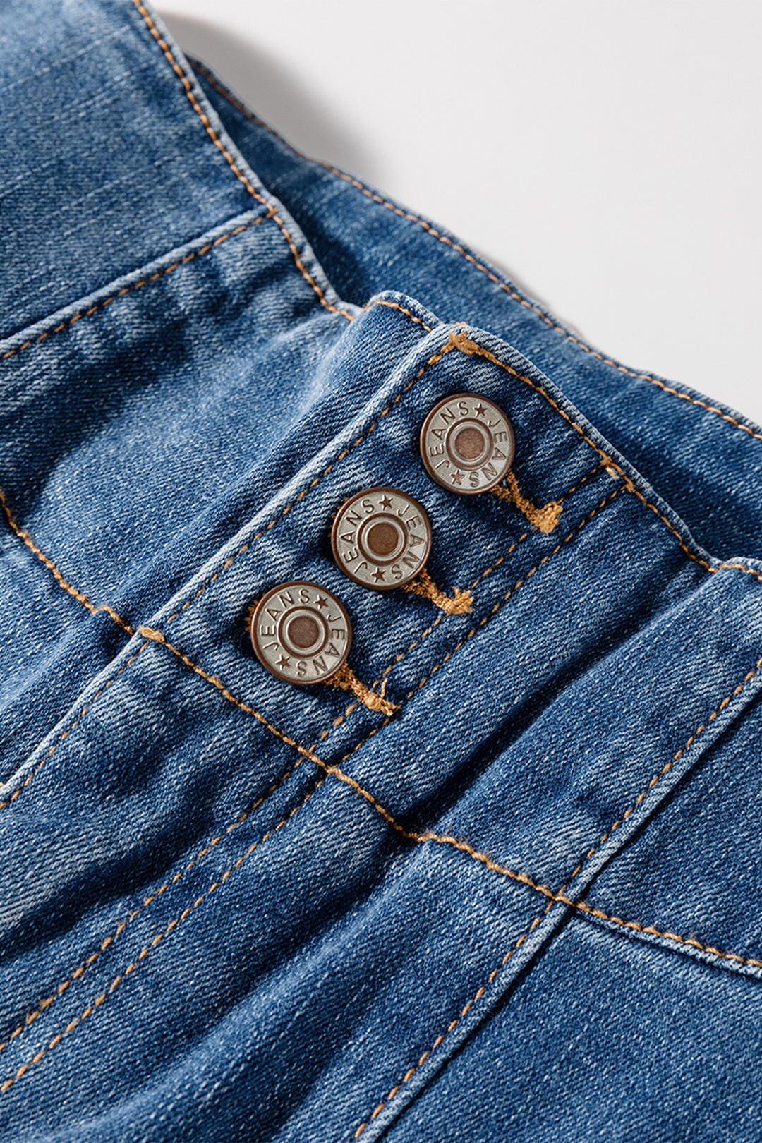 海軍藍高腰羈扣門襟縫合毛邊喇叭牛仔褲