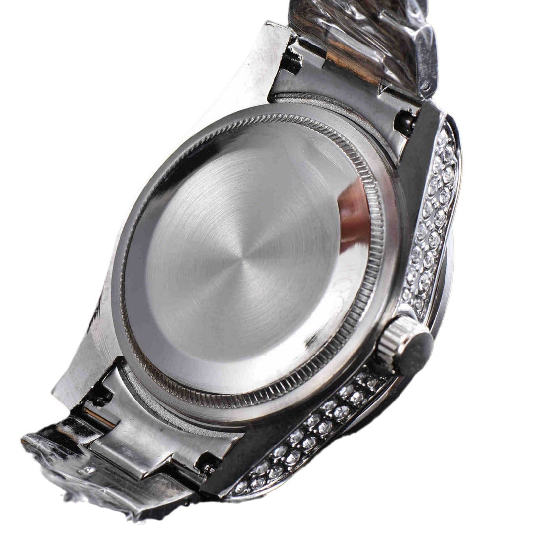 Mens All-Diamond Stainless Steel Quartz Watch