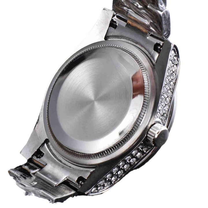 Mens All-Diamond Stainless Steel Quartz Watch