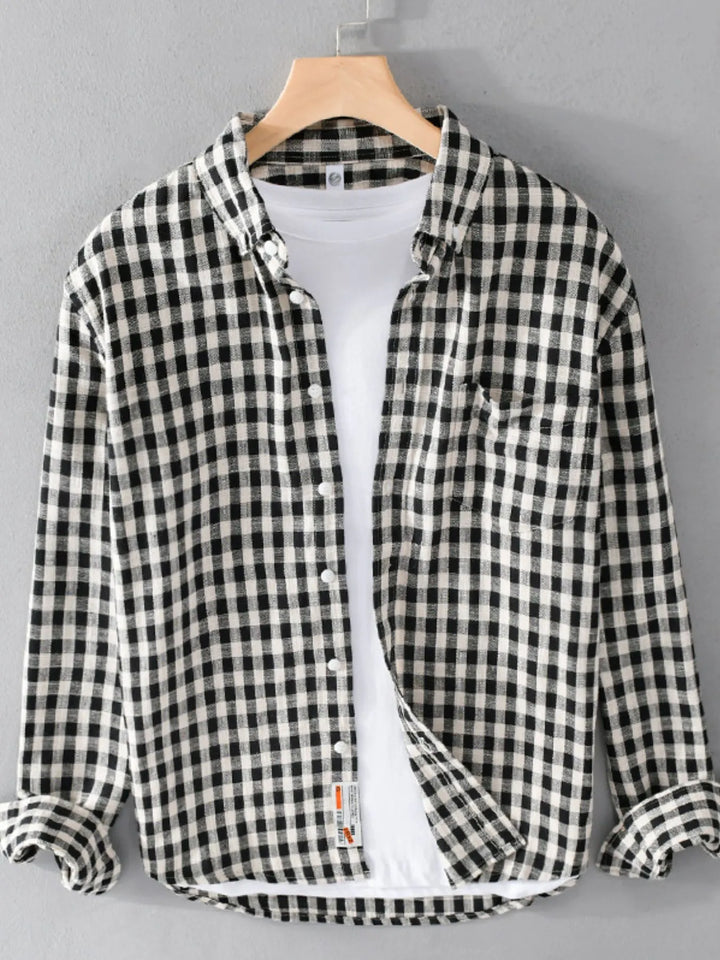 Men's Plus Size Gingham Check Button-Up Shirt