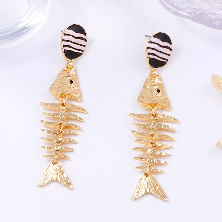 Striped Fishbone Drop Earrings