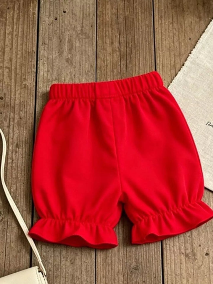 Children's Mushroom Print Ruffle Trim Top & Shorts Set