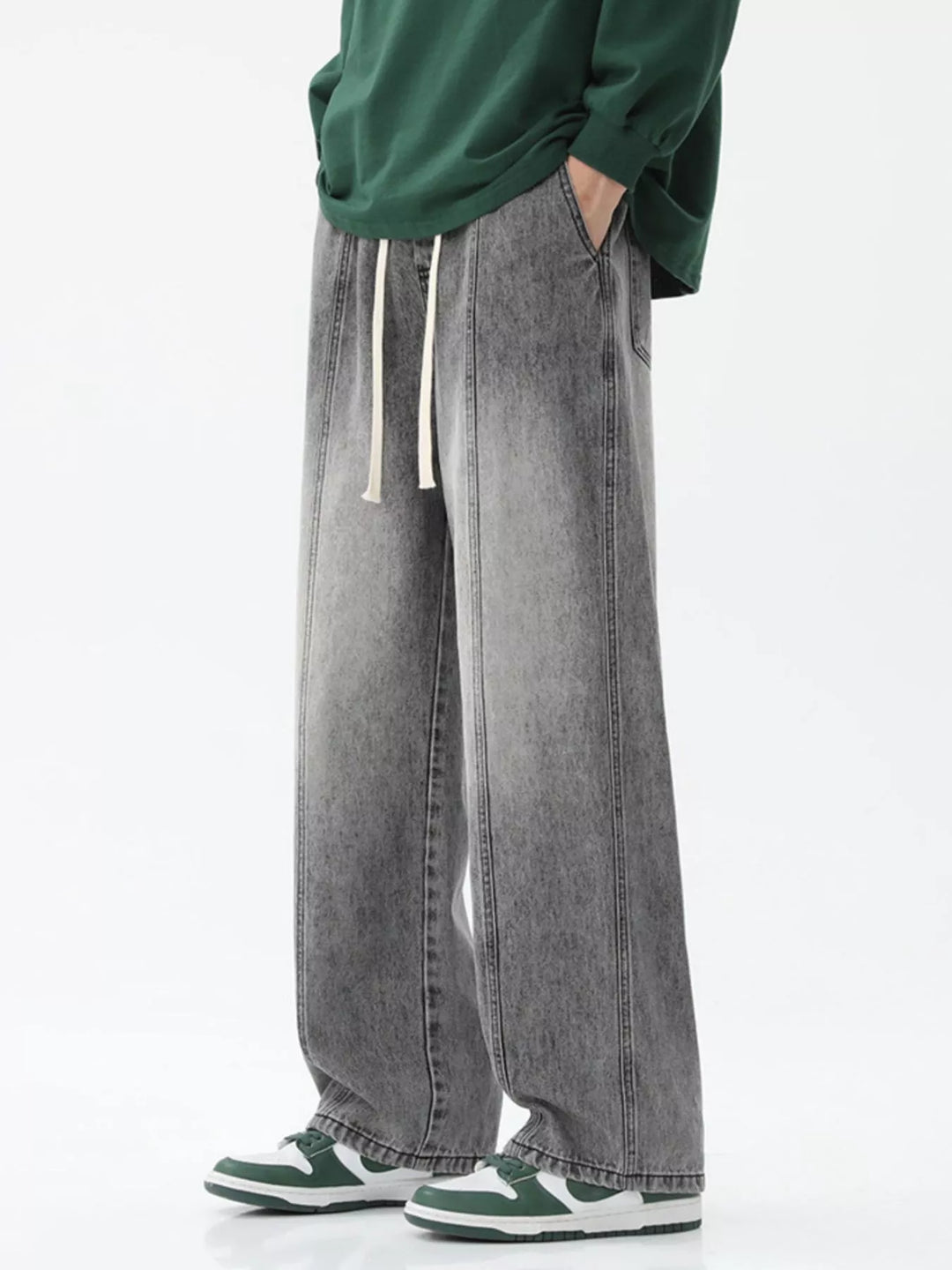 Men's Full Size Relaxed Fit Wide Leg Drawstring Jeans Plus Size
