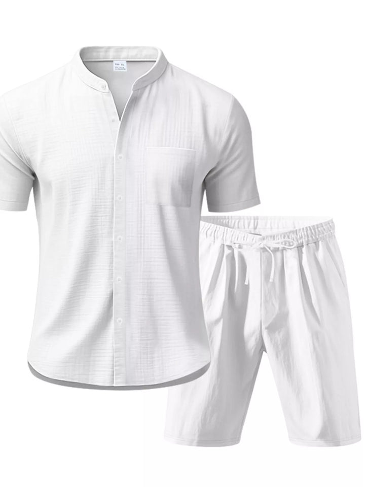 Men's Full Size Casual Short Sleeve Shirt and Shorts Set Plus Size