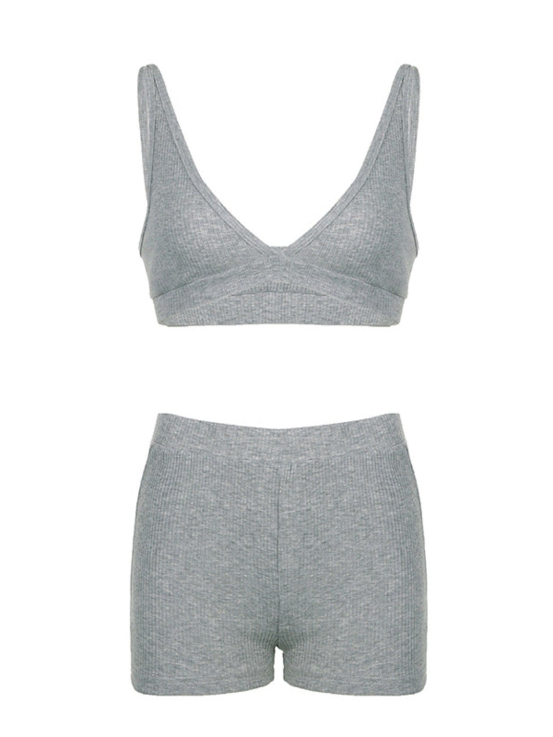 Ribbed Knit Top and Shots Set with Hoodie
