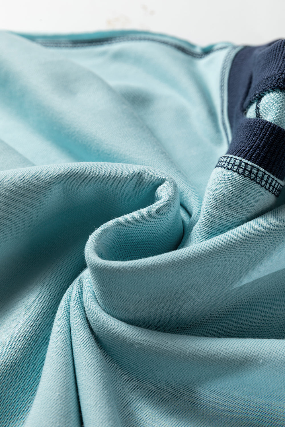 Iceland Blue Contrast Edge Colorblock Patchwork Crop Sweatshirt