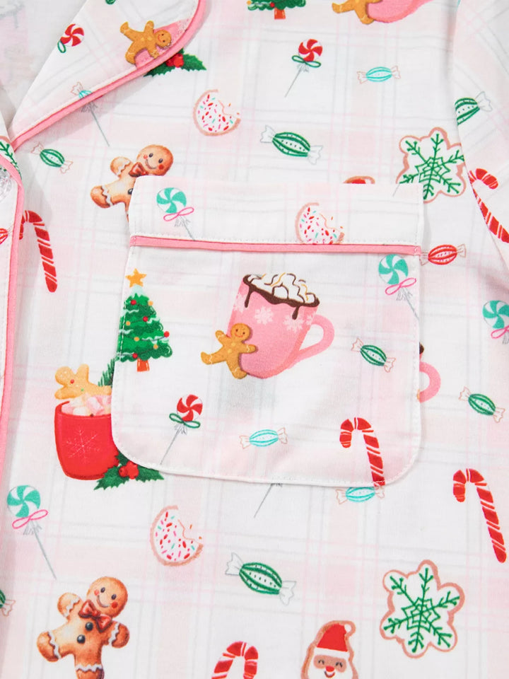 Christmas Spirit Cute Holiday Print Short Sleeve Shirt and Pants 2pcs Pajama Set