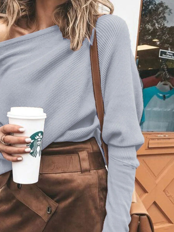 Full Size One-Shoulder Ribbed Sweater Plus Size