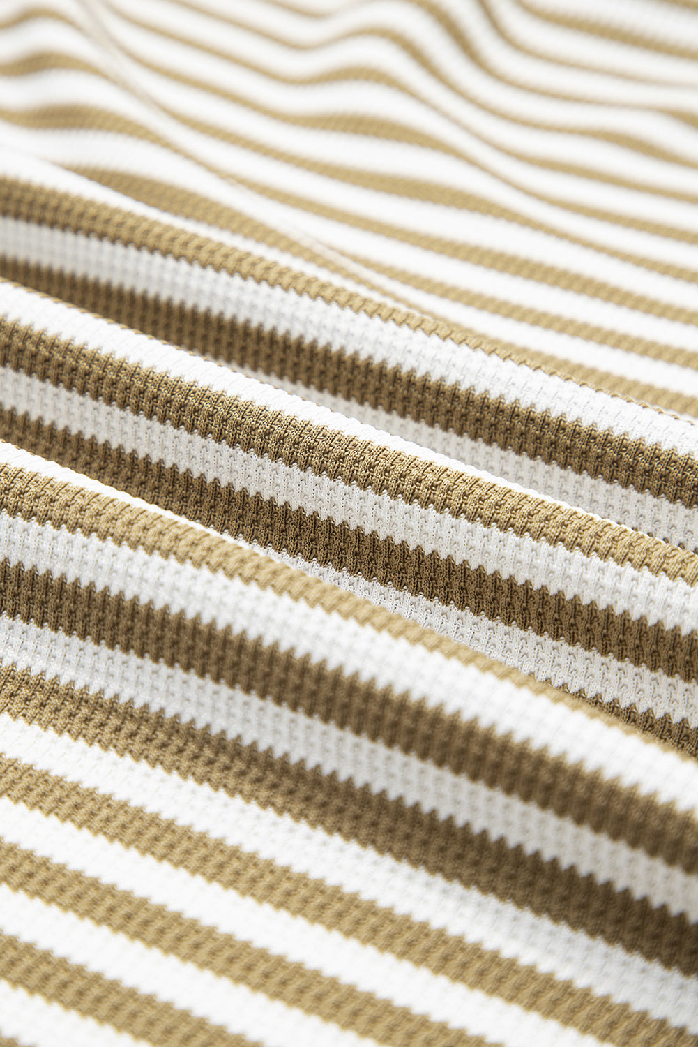 Khaki Stripe Thermal Knit Drop Shoulder Casual Top