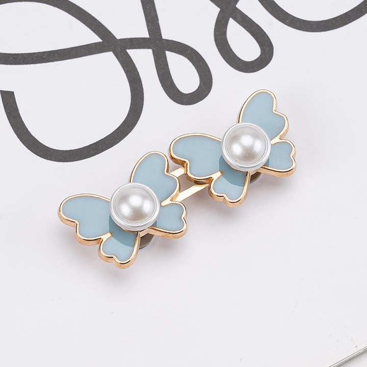 Pearl butterfly waist buckle-pink-alloy-1 pair