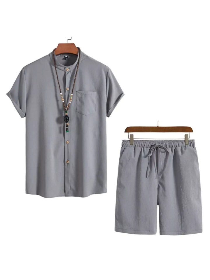 Men's Plus Size Casual Short Sleeve Shirt and Shorts Set
