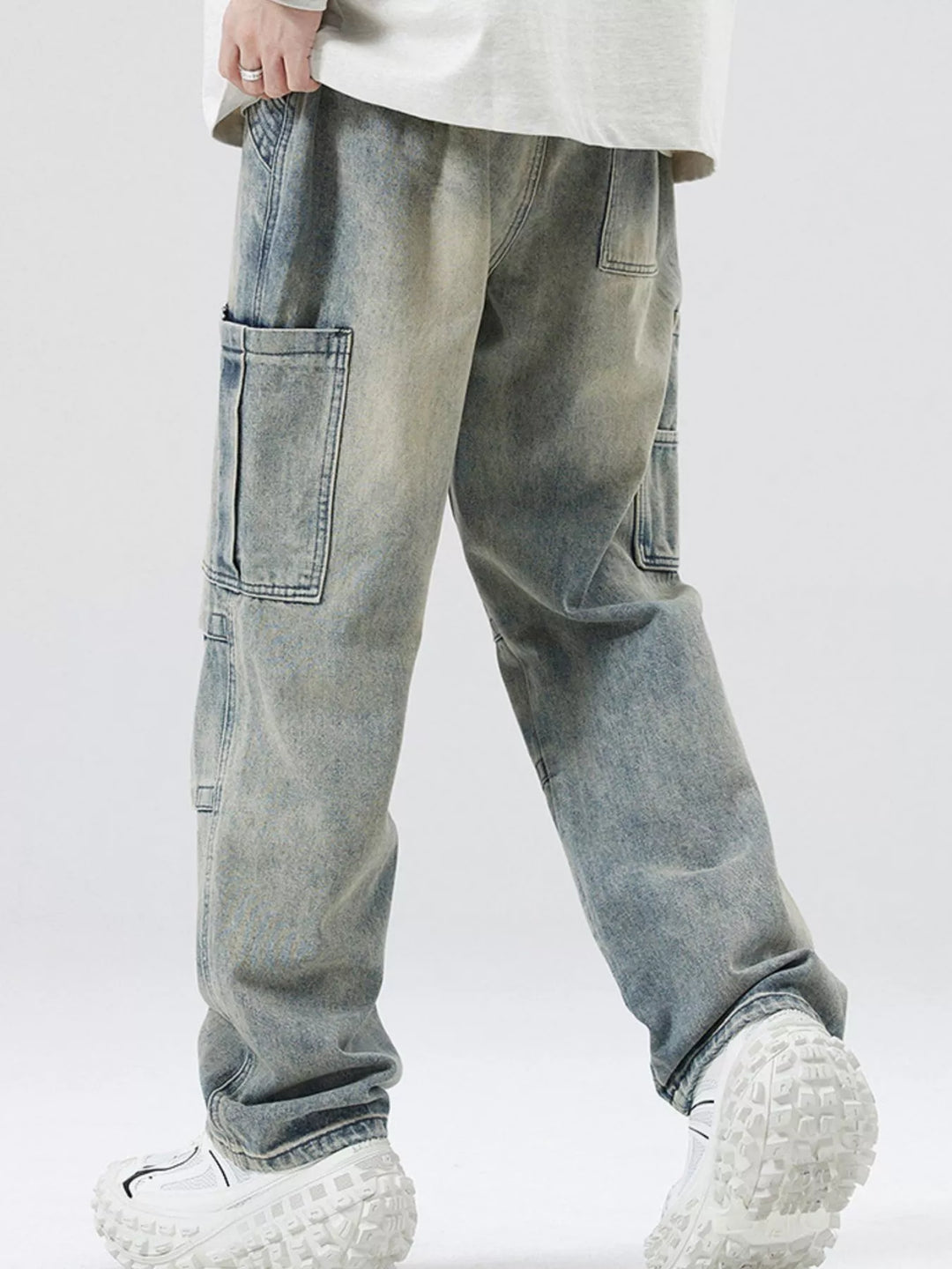 Men's Full Size Distressed Cargo Jeans Plus Size