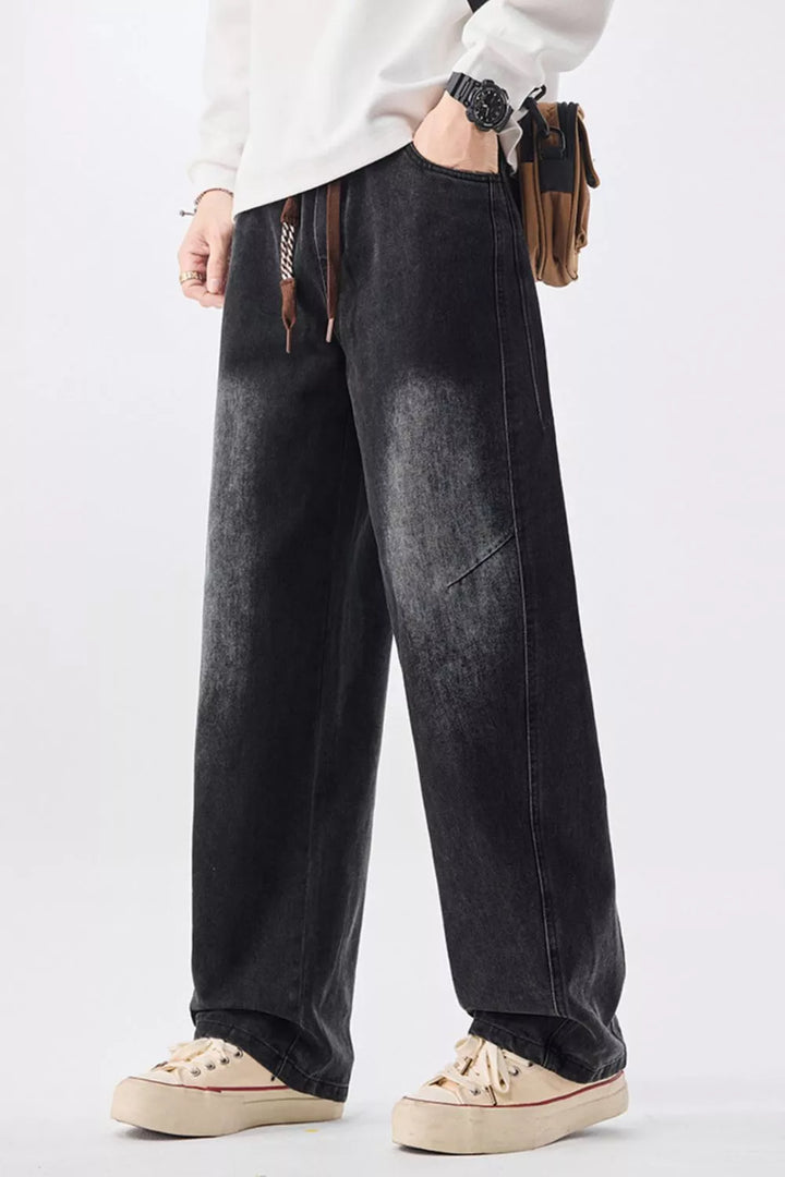 Men's Plus Size Vintage Wash Wide Leg Jeans