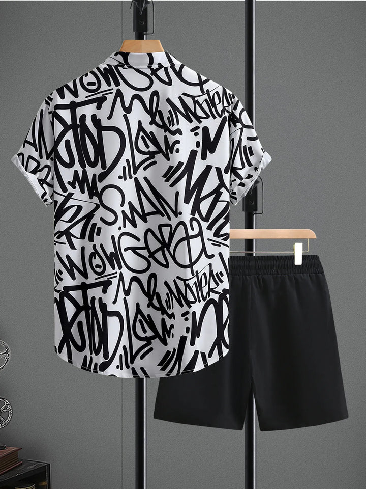 Men's Letter Print Shirt and Shots Set