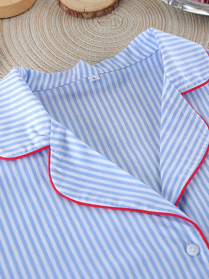 Striped Button Up Shirt and Shorts Lounge Set