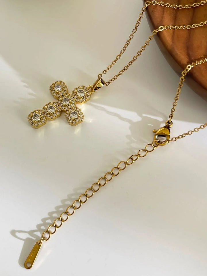 Stainless Steel Inlaid Zircon Cross Necklace