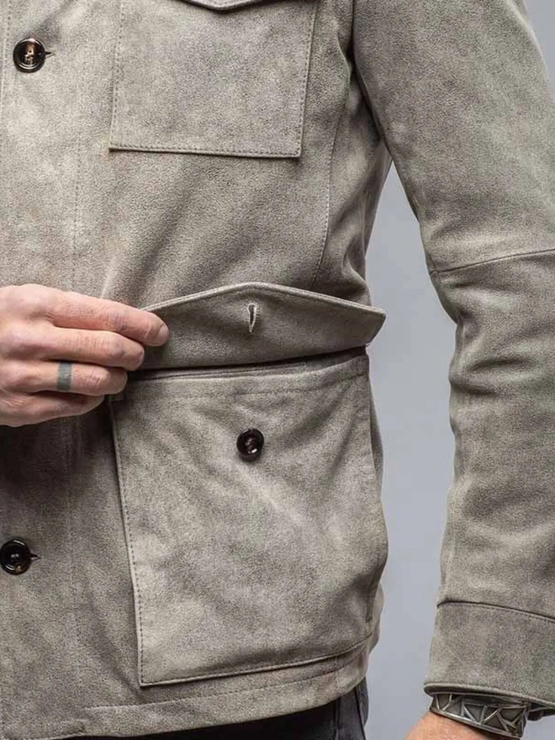 Men's Full Size Multi-Pocket Long Sleeve Jacket Plus Size