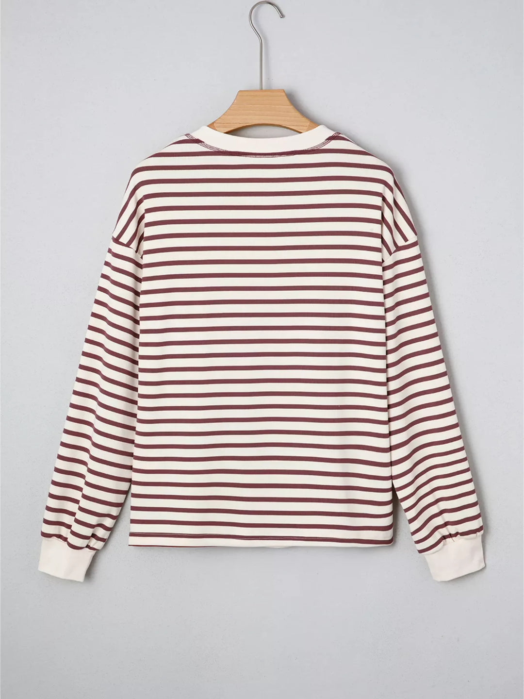 Striped Drop Shoulder Long Sleeve Henley Top