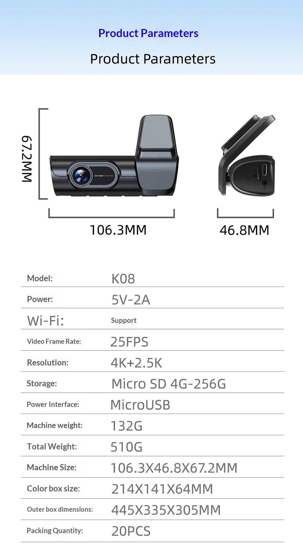 4K Dual Front & Rear Dash Cam, High Definition Car DVR Recorder