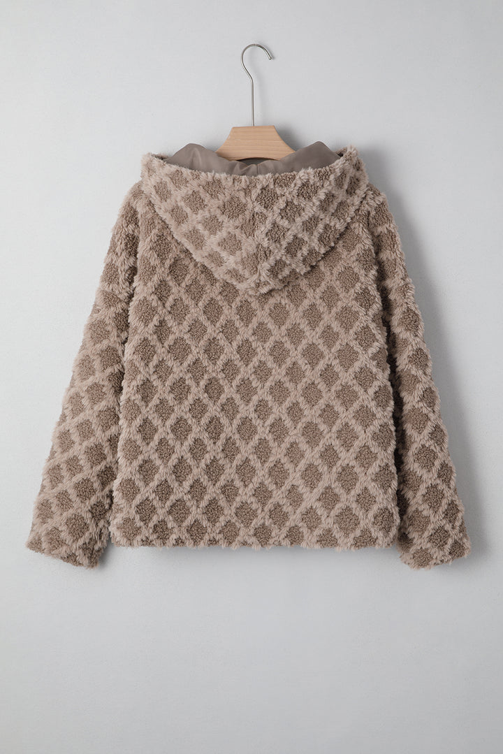 Chestnut Sherpa Rhombus Zip Up Side Pocket Hooded Jacket