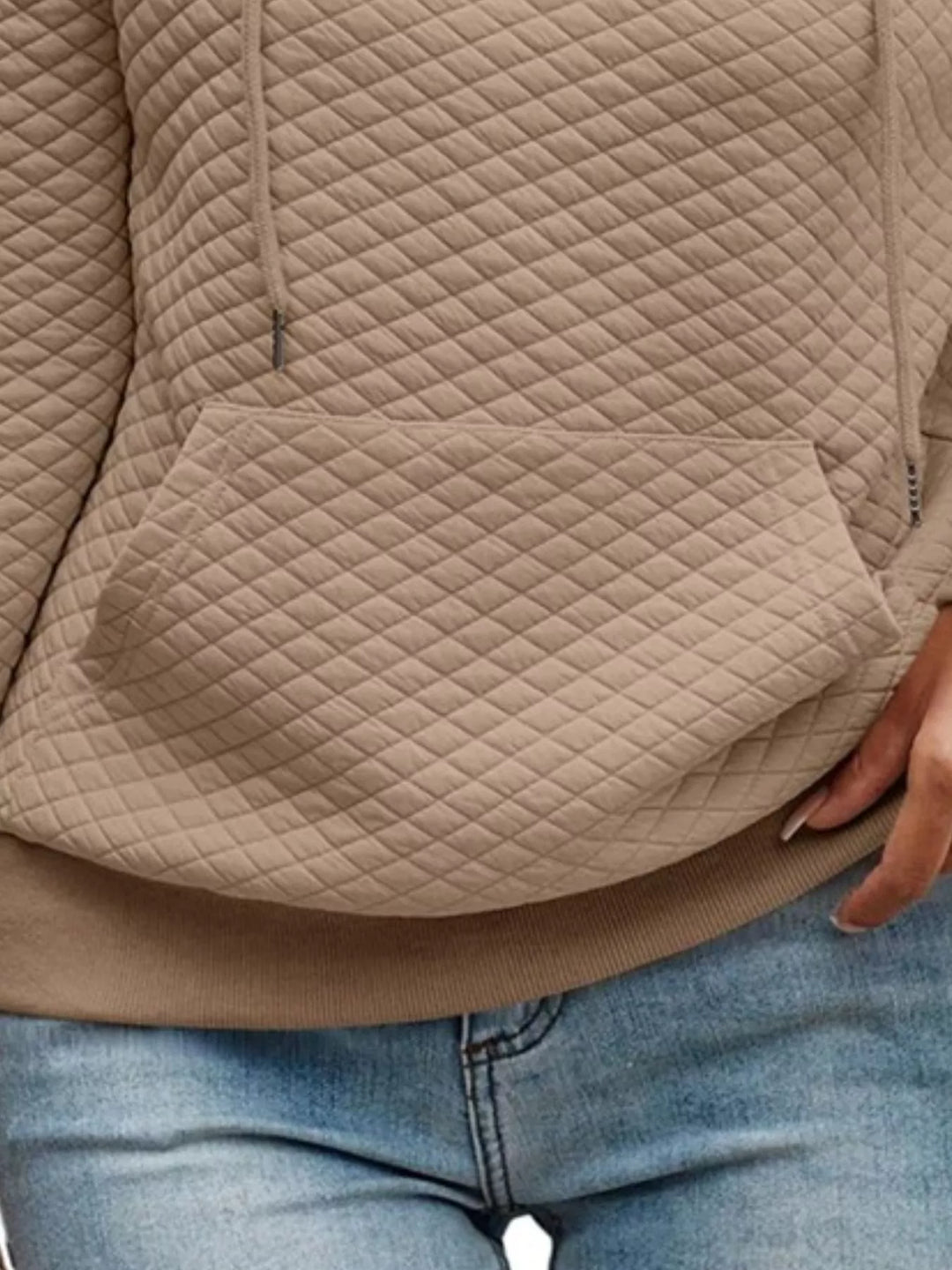 Drawstring Textured Dropped Shoulder Hoodie