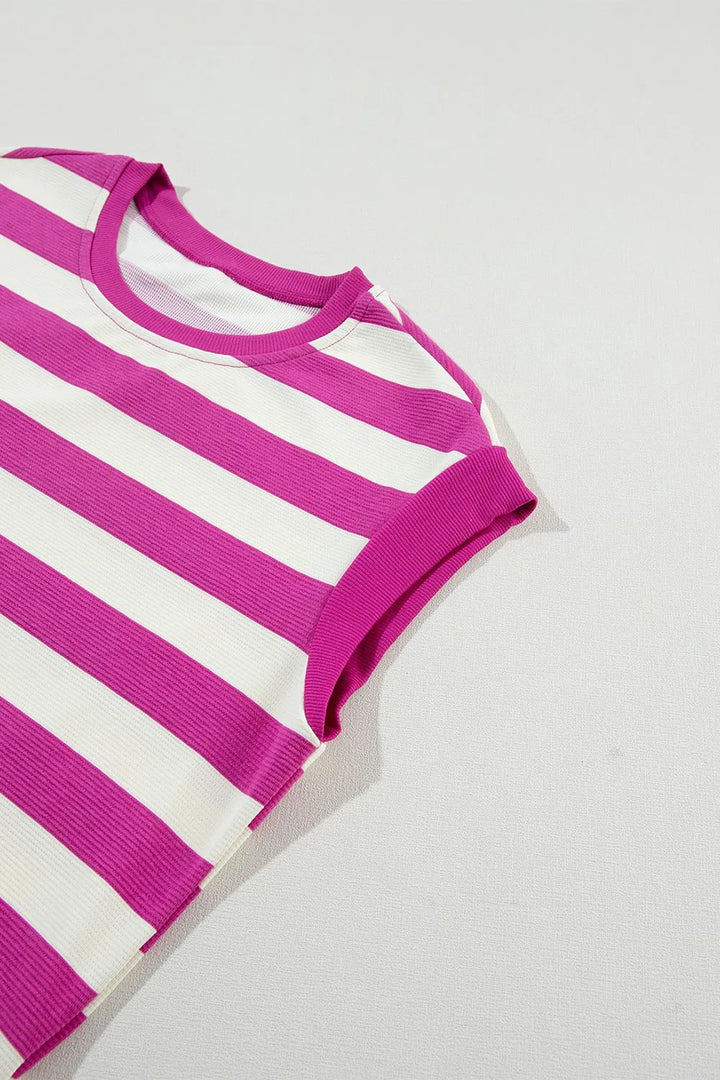 Stripe Cap Sleeve Pocketed Shift Tee Dress
