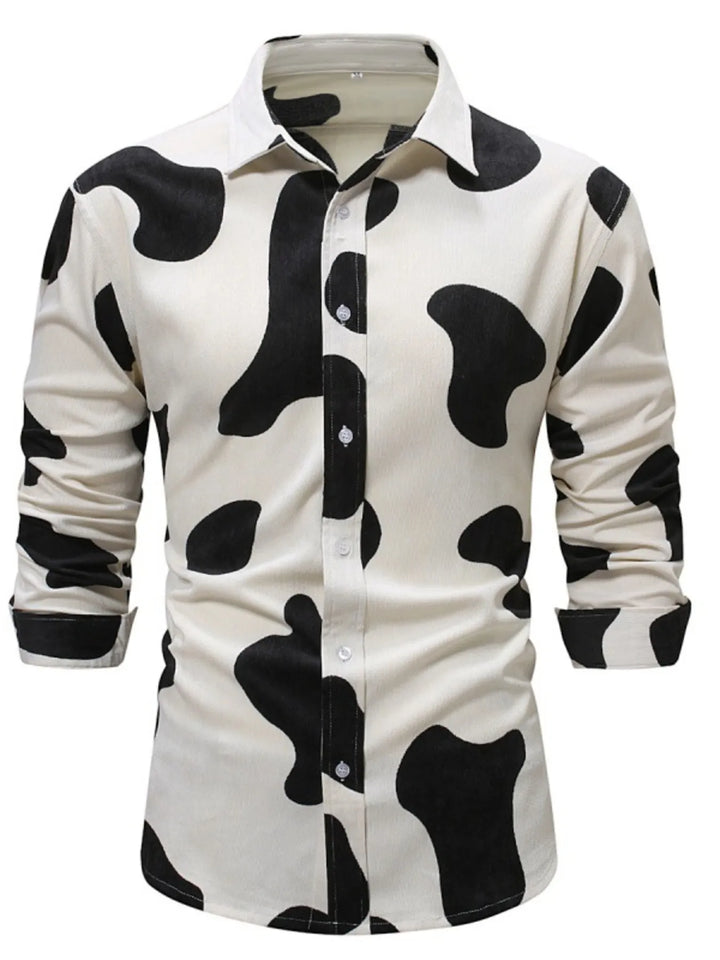 Men's Cow Print Button Up Short Sleeve Shirt