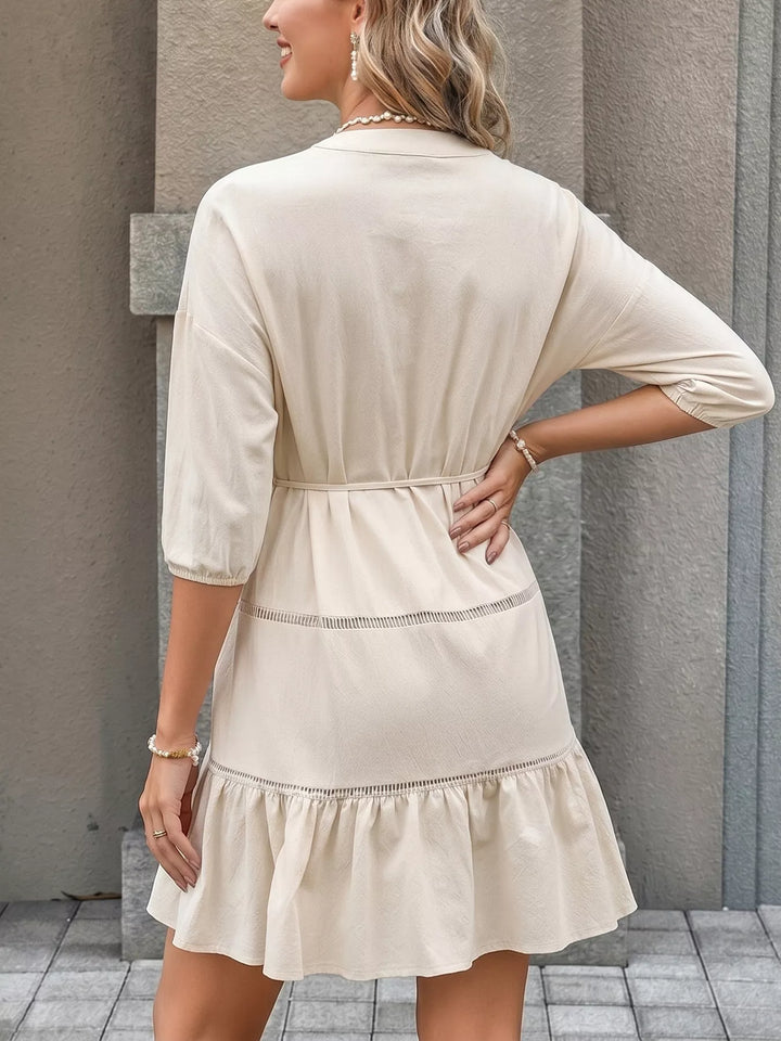 Button-Front Ruffle Hem Mini Dress