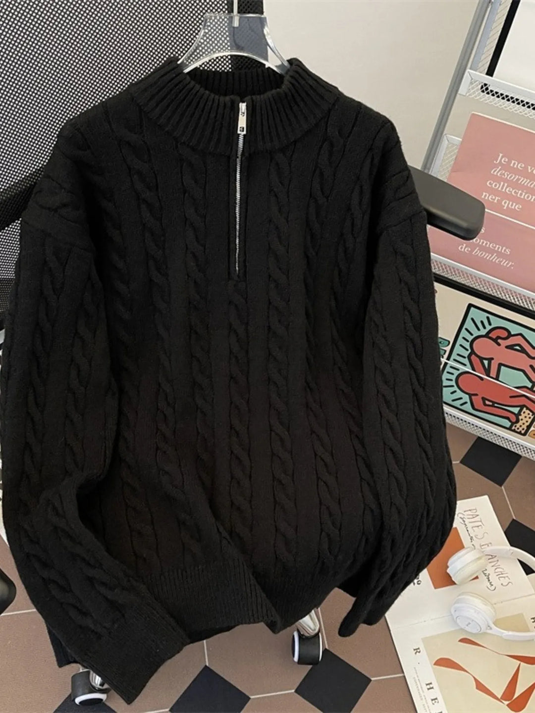 Men's Cozy Cable Knit Half-Zip Pullover