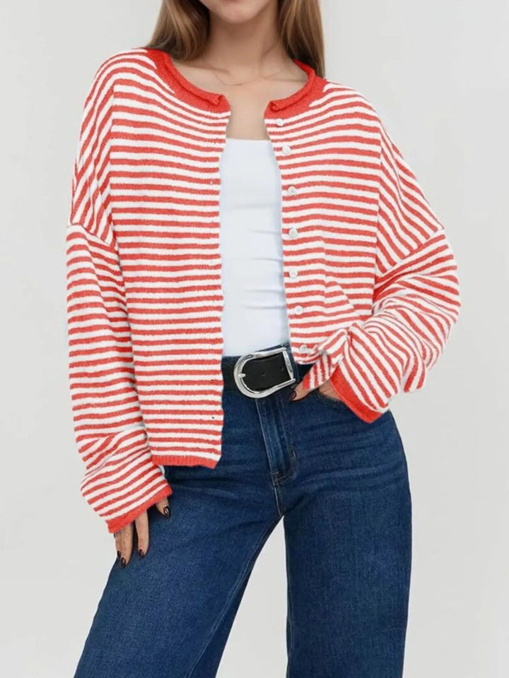 Striped Button-Up Cardigan
