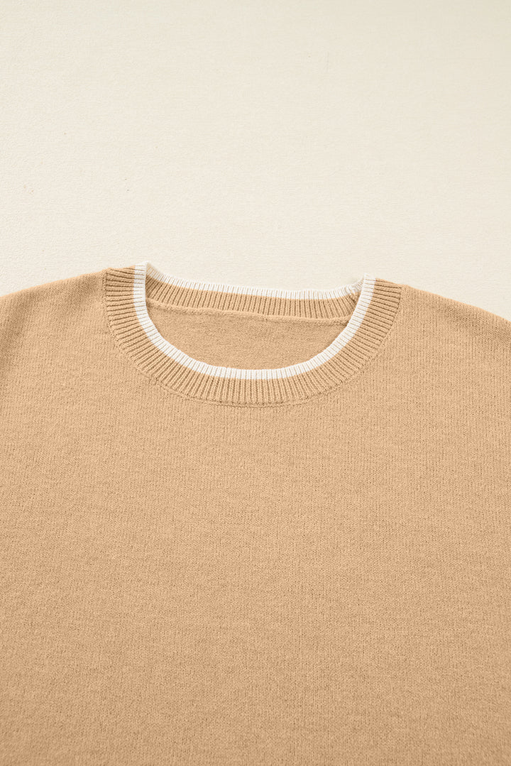 Tan Plus Size Leopard Bow Decor Split Cuffs Loose Sweater