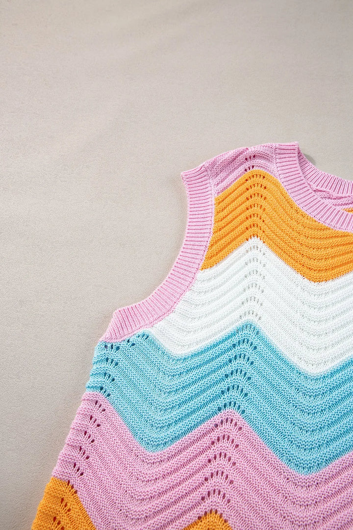 Round Neck Color Block Sweater Vest