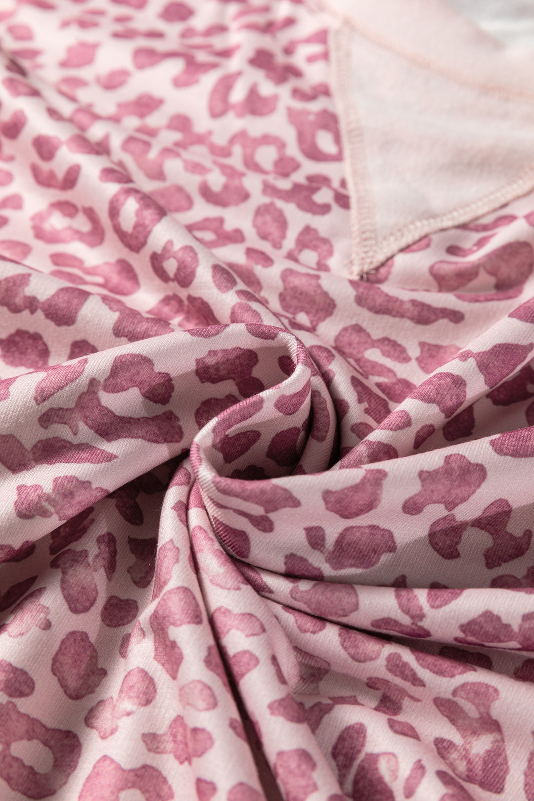 Pink Leopard Print Patchwork Crew Neck Sweatshirt