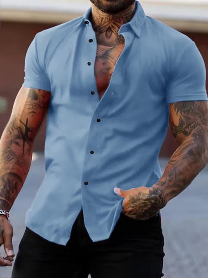 Men's Full Size Slim Fit Short Sleeve Button-Down Shirt Plus Size