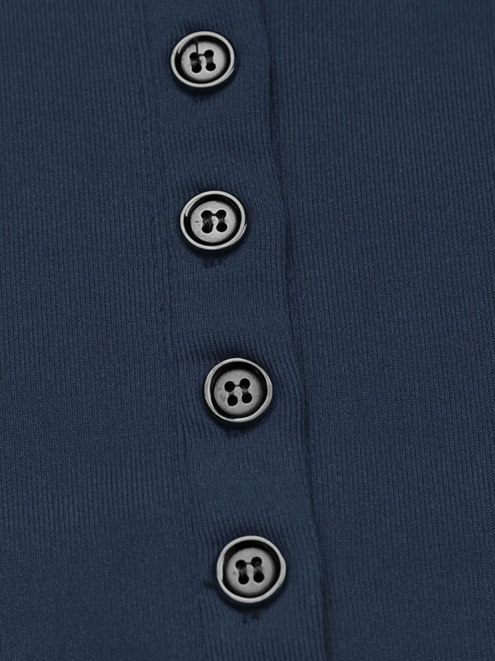 Long Sleeve Button Front Fitted T-Shirt