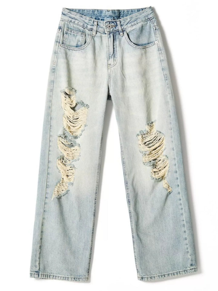 Men's Full Size Distressed Wide Leg Jeans Plus Size