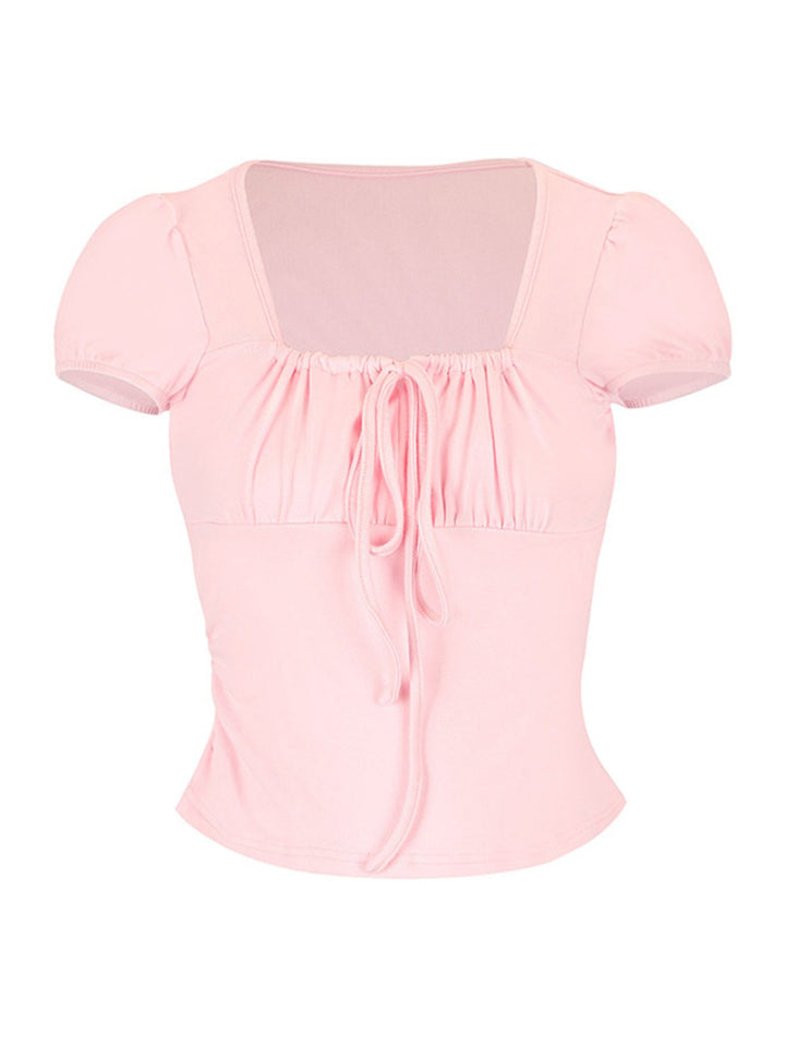 Tie-Front Puff Sleeve T-Shirt
