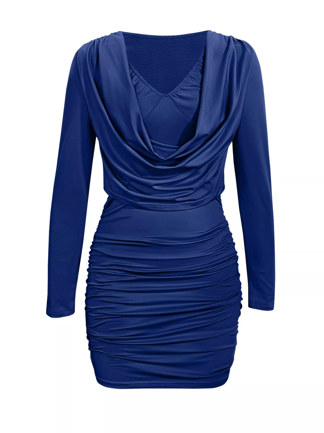 Draped V-Neck Long Sleeve Bodycon Mini Dress